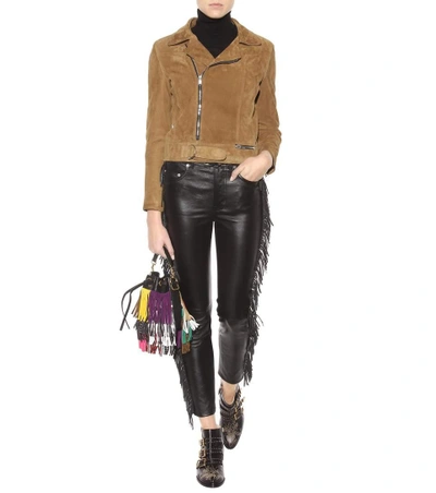 Shop Saint Laurent Fringed Leather Trousers