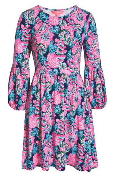 Shop Lilly Pulitzer Auralia Floral Fit & Flare Dress In Oyster Bay Navy