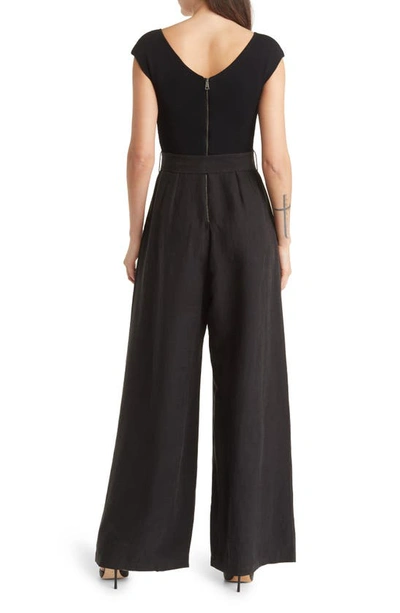 Shop Ted Baker Tabbia Mixed Media Wide Leg Jumpsuit In Black