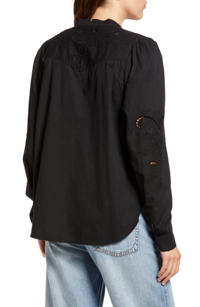Shop Rag & Bone Jade Embroidered Band Collar Cotton Blouse In Black