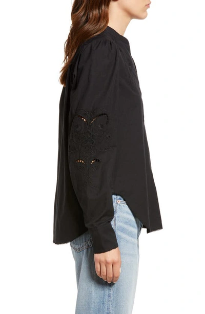 Shop Rag & Bone Jade Embroidered Band Collar Cotton Blouse In Black