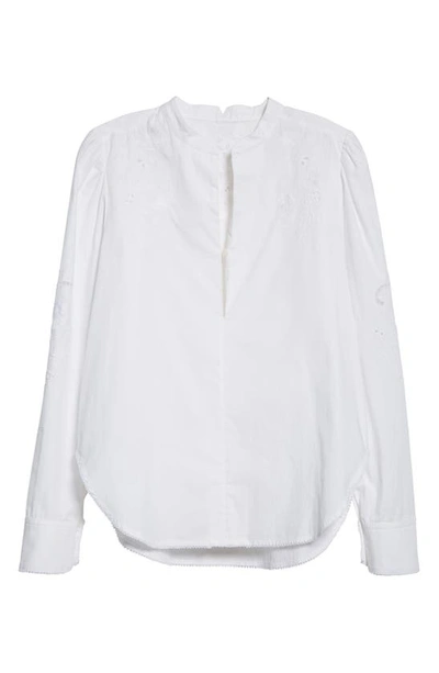 Shop Rag & Bone Jade Embroidered Band Collar Cotton Blouse In White