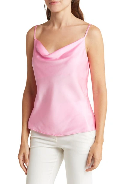 Renee C Satin Cowl Neck Camisole In Bright Pink