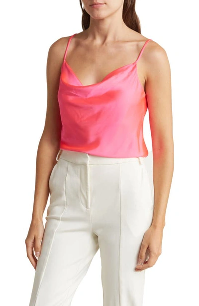 Renee C Satin Cowl Neck Camisole In Neon Pink