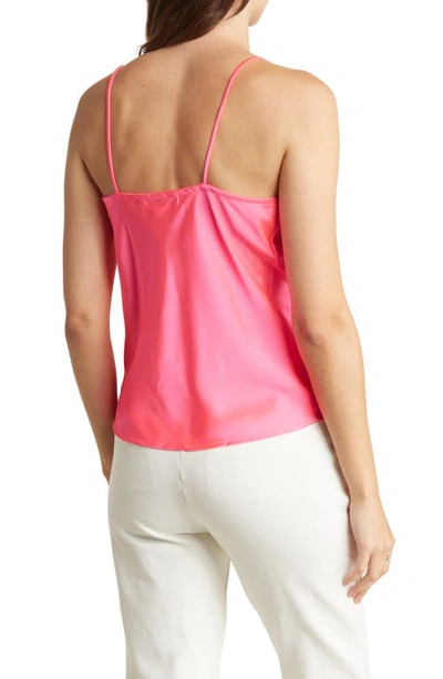 Renee C Satin Cowl Neck Camisole In Neon Pink