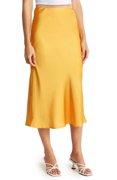 Shop Renee C Solid Satin Midi Skirt In Marigold