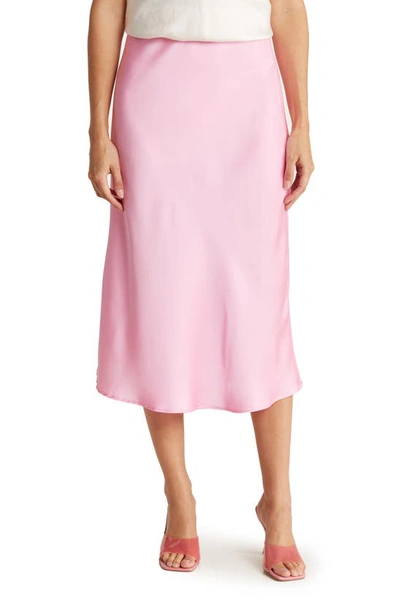 Renee C Solid Satin Midi Skirt In Bright Pink