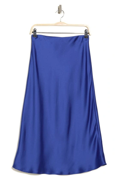 Shop Renee C Solid Satin Midi Skirt In Royal Blue