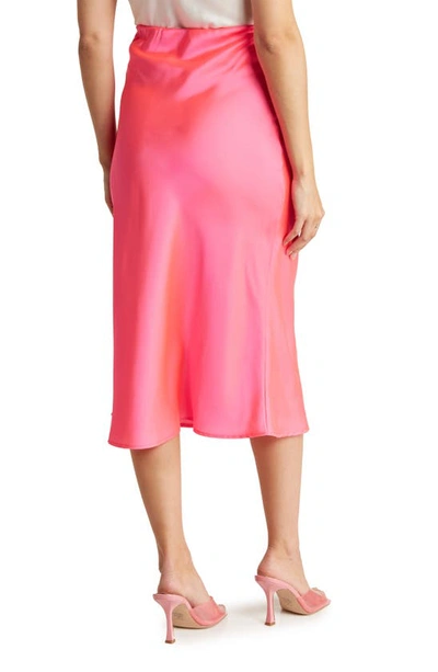 Renee C Solid Satin Midi Skirt In Neon Pink