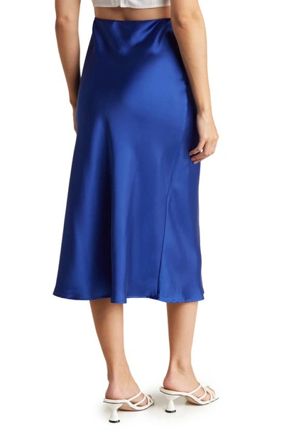 Shop Renee C Solid Satin Midi Skirt In Royal Blue