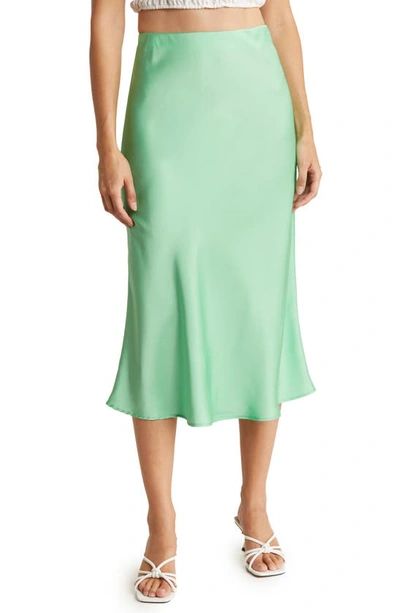 Renee C Solid Satin Midi Skirt In Tea Green