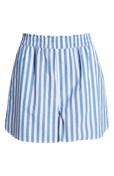 Shop Madewell Stripe Signature Poplin Pull-on Shorts In Hermitage Blue