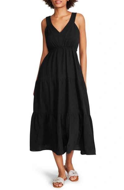 Shop Steve Madden Amira Tiered Cotton Midi Dress In Black
