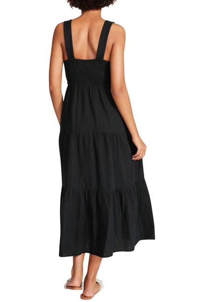 Shop Steve Madden Amira Tiered Cotton Midi Dress In Black