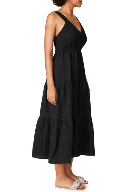 Shop Steve Madden Amira Tiered Cotton Midi Dress In Black