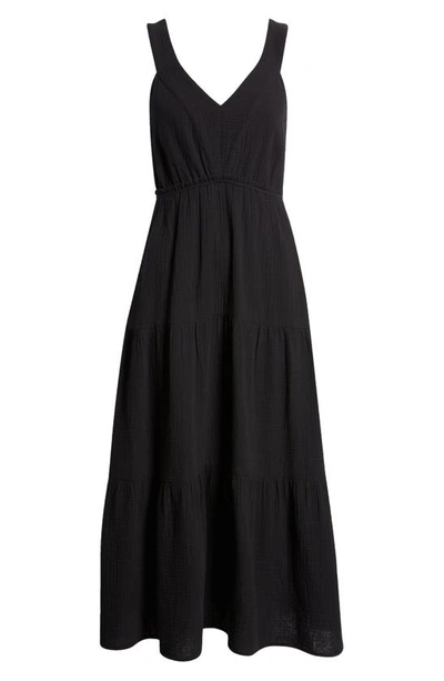 Shop Steve Madden Amira Tiered Cotton Midi Dress In Black