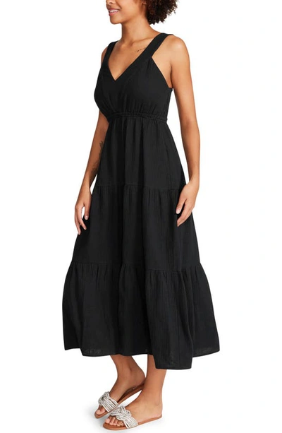 Shop Steve Madden Amira Tiered Cotton Midi Dress In Black