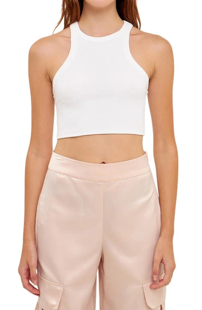 Grey Lab Racerback Crop Tank In White