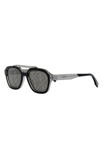 Shop Fendi The  Bilayer 52mm Geometric Sunglasses In Grey/ Smoke Mirror