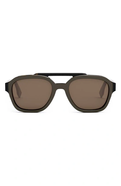 Shop Fendi The  Bilayer 52mm Geometric Sunglasses In Dark Brown/ Brown