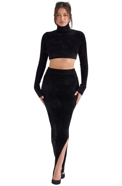 House Of Cb Chenille Maxi Skirt In Black