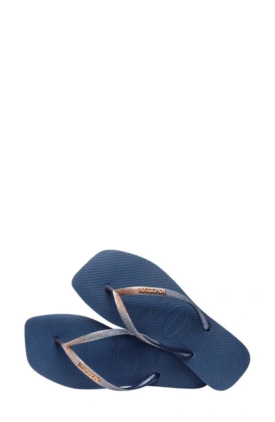 Shop Havaianas Slim Square Glitter Flip Flop In Indigo Blue