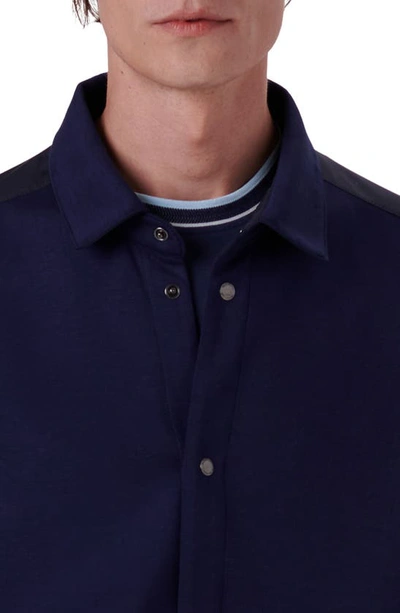 Bugatchi Knit Snap-up Shirt Jacket In Navy