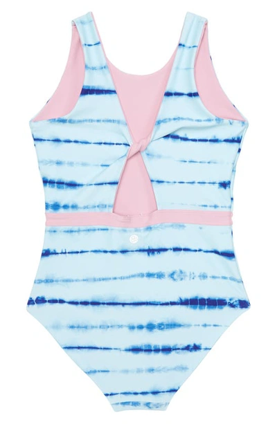Shop Zella Girl Reversible Journey One-piece Swimsuit In Blue Clearwater Shibori Stripe