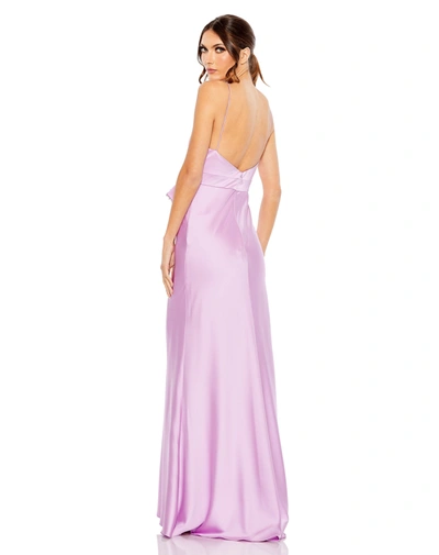 Mac Duggal Rhinestone Bow Cami Draped Trumpet Gown In Lilac