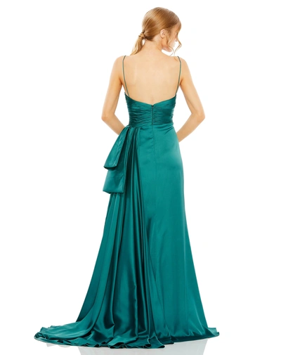 Shop Mac Duggal Strapless Cut Out Side Bow Gown In Teal