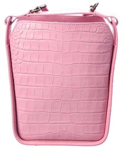Shop Balenciaga Tool 2.0 Xs North-south Croc-embossed Leather Tote In Pink