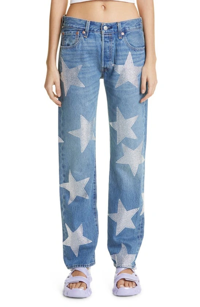 Shop Collina Strada X Levi's® Star Capsule Rhinestone 501® Straight Leg Jeans In Silver Star