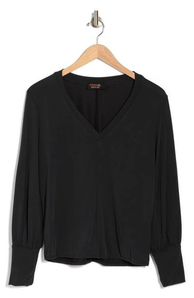 Renee C V-neck Long Sleeve Solid Top In Black