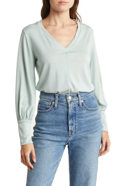 Renee C V-neck Long Sleeve Solid Top In Sage