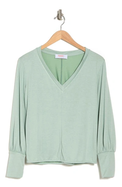 Renee C V-neck Long Sleeve Solid Top In Sage