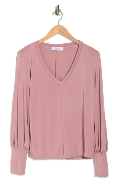 Renee C V-neck Long Sleeve Solid Top In Pink