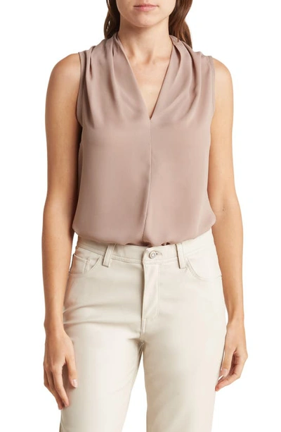 Renee C Solid V-neck Sleeveless Top In Taupe