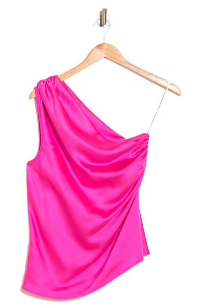 Shop Renee C Ruched One-shoulder Satin Blouse In Fuchsia