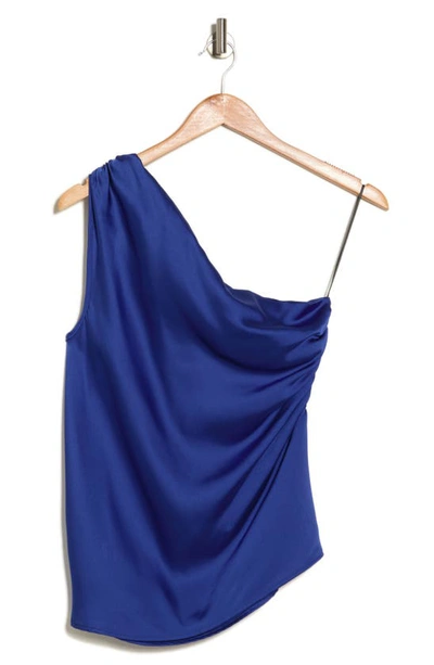 Renee C Ruched One-shoulder Satin Blouse In Royal Blue