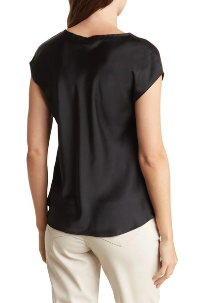 Renee C Cowl Neck Cap Sleeve Satin Top In Black