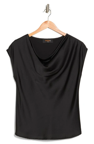 Renee C Cowl Neck Cap Sleeve Satin Top In Black