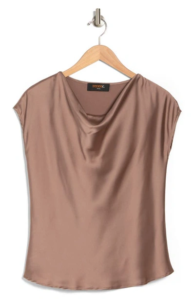 Renee C Cowl Neck Cap Sleeve Satin Top In Dune