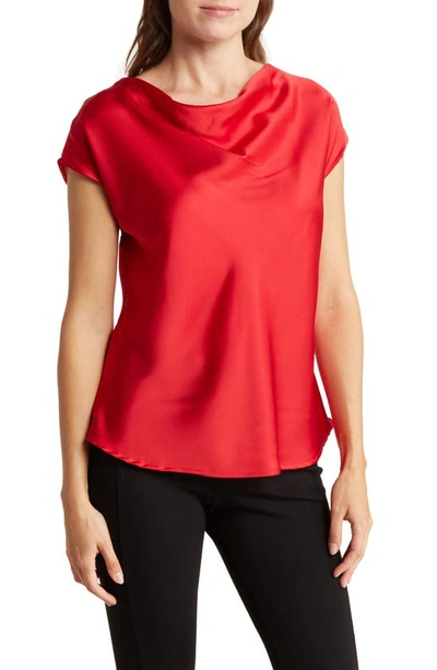 Shop Renee C Cowl Neck Cap Sleeve Satin Top In Red