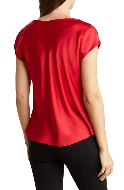 Renee C Cowl Neck Cap Sleeve Satin Top In Red