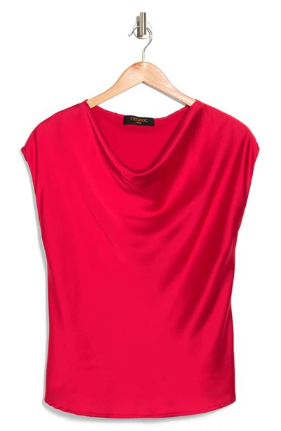 Renee C Cowl Neck Cap Sleeve Satin Top In Red