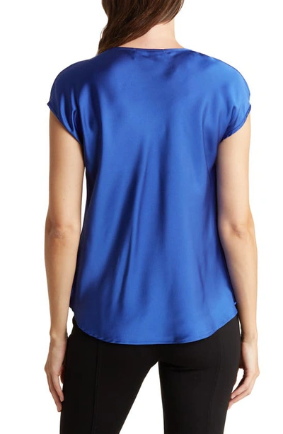 Renee C Cowl Neck Cap Sleeve Satin Top In Royal Blue