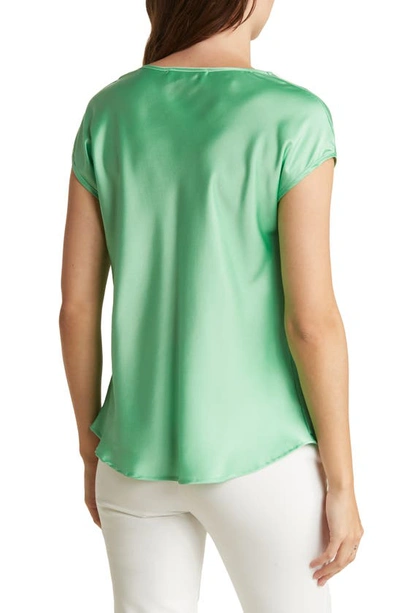 Renee C Cowl Neck Cap Sleeve Satin Top In Tea Green