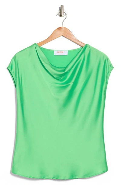 Renee C Cowl Neck Cap Sleeve Satin Top In Tea Green