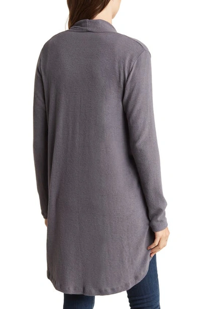 Renee C Brushed Knit Open Front Cardigan In Dark Cement