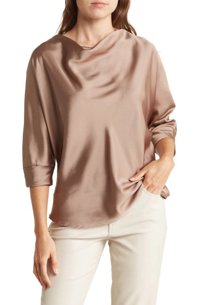 Shop Renee C Cowl Neck Satin Blouse In Dune